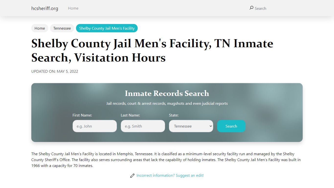 Shelby County Jail Men's Facility, TN Inmate Search ...