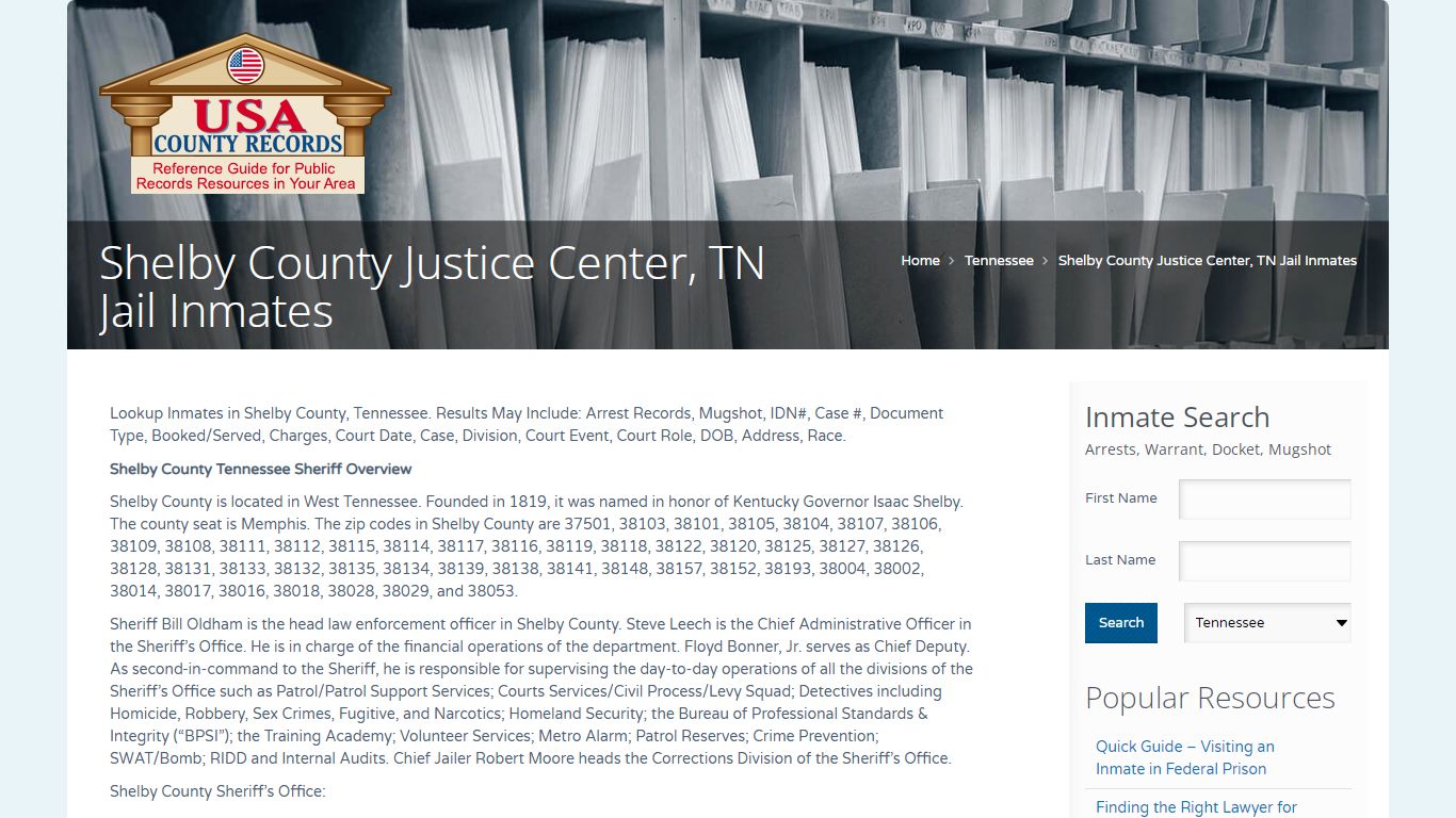 Shelby County Justice Center, TN Jail Inmates | Name Search